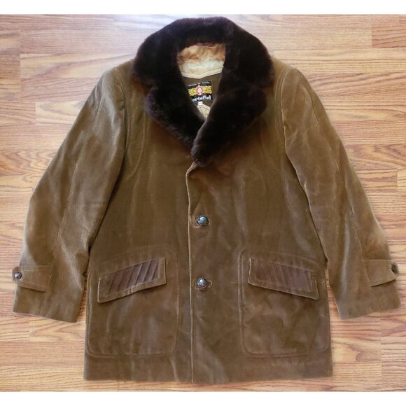 Vtg Corduroy Rancher Jacket Mens 42 Brown Faux Fur Collar Cortefiel Coat Spain - Picture 5 of 12